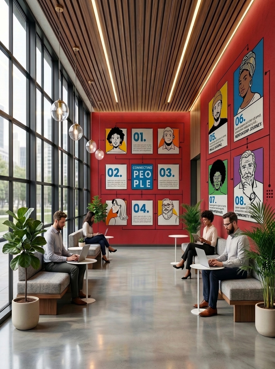 Modern office with custom wallpaper and metal art by My Indian Things